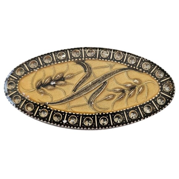 Catherine Popesco Rhinestone Wheat Sheath Oval Resin Brooch Pin Signed, J39 - Picture 1 of 8